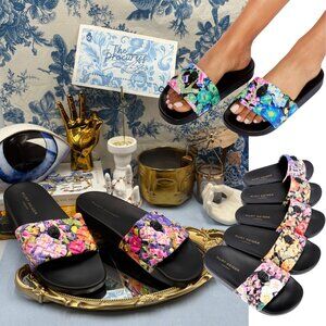 🆕 KURT GEIGER LONDON 🧿 NWOB Meena Eagle Black Floral Print Slides, Sz 42 US11